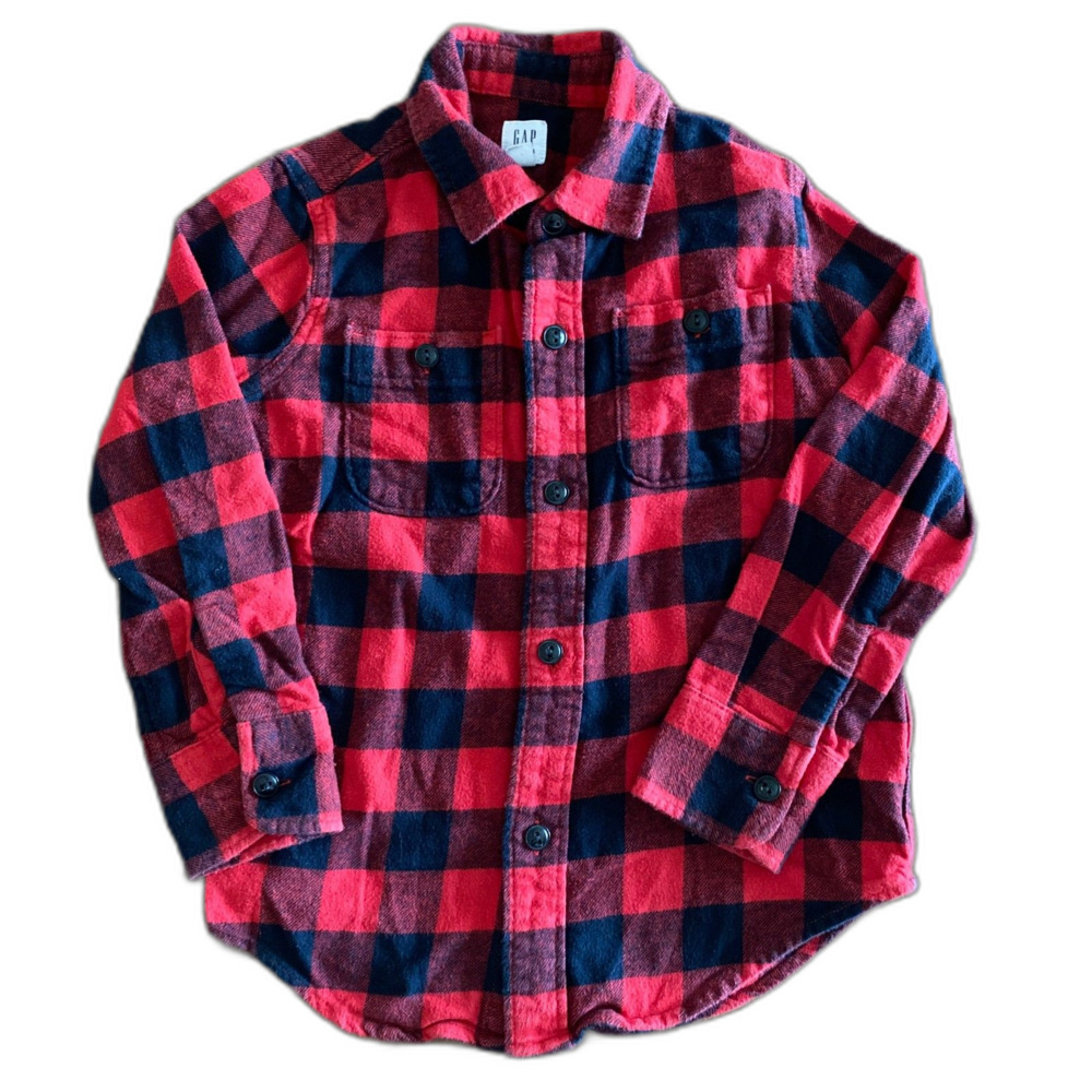 Gap Red & Black Buffalo Plaid Collared Shirt Boys' XS